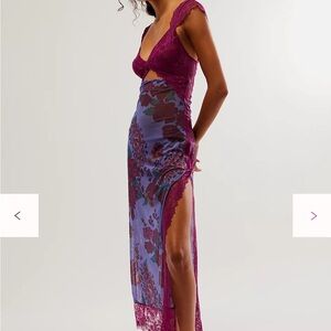 Free People Suddenly Fine Maxi Slip - ocean combo purple and plum